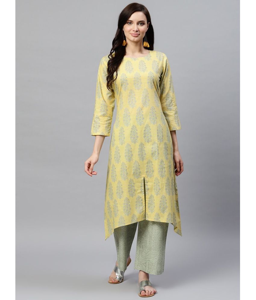     			Vaamsi Cotton Printed Kurti With Palazzo Women's Stitched Salwar Suit - Yellow ( Pack of 1 )