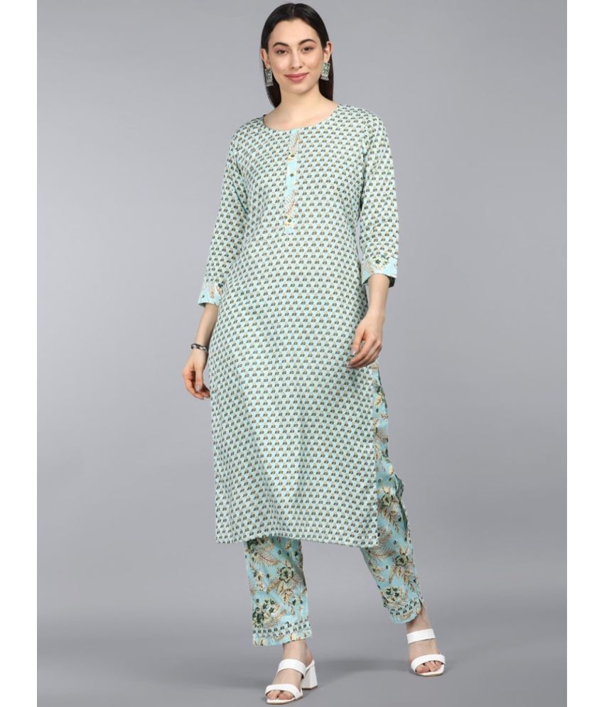     			Vaamsi Cotton Printed Kurti With Pants Women's Stitched Salwar Suit - Sea Green ( Pack of 1 )