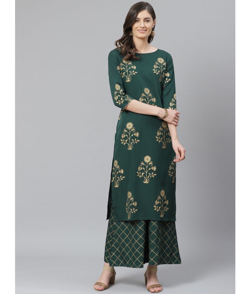     			Vaamsi Crepe Printed Kurti With Palazzo Women's Stitched Salwar Suit - Green ( Pack of 1 )