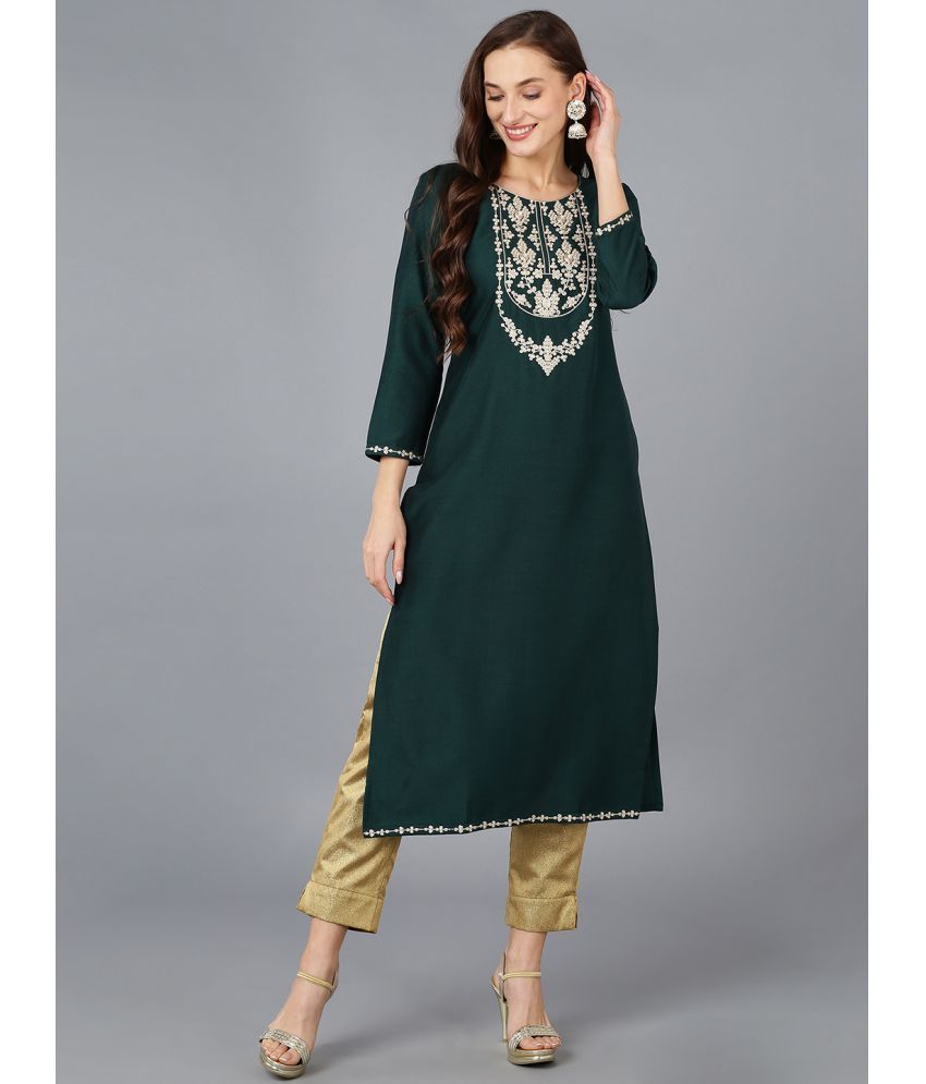     			Vaamsi Silk Blend Embroidered Straight Women's Kurti - Green ( Pack of 1 )