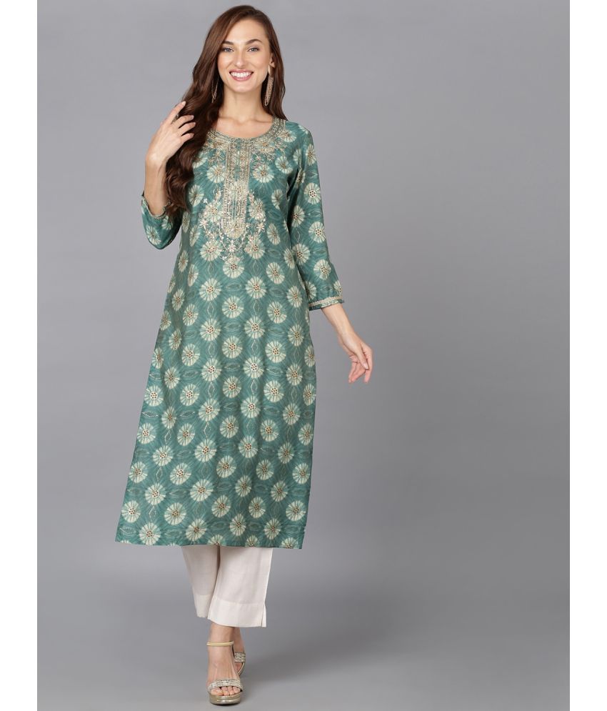     			Vaamsi Silk Blend Embroidered Straight Women's Kurti - Green ( Pack of 1 )