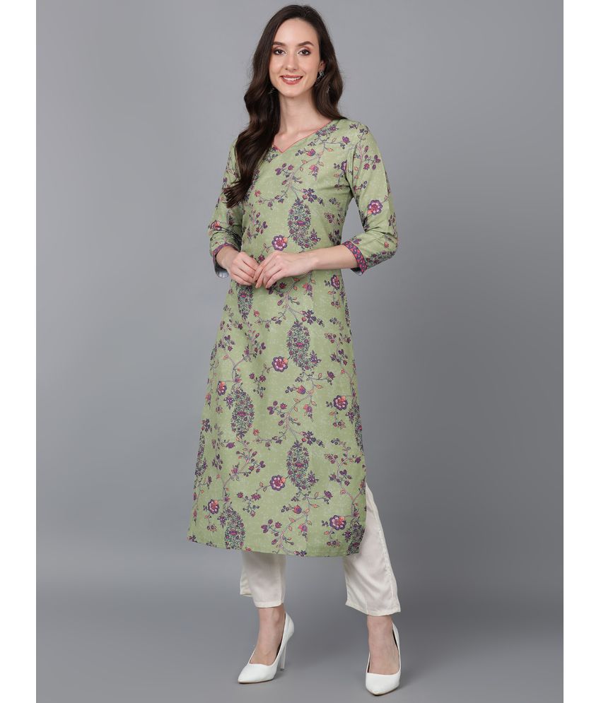     			Vaamsi Silk Printed Straight Women's Kurti - Green ( Pack of 1 )