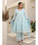 Juniper Cotton Printed Kurti With Pants Women's Stitched Salwar Suit - Blue ( Pack of 1 )