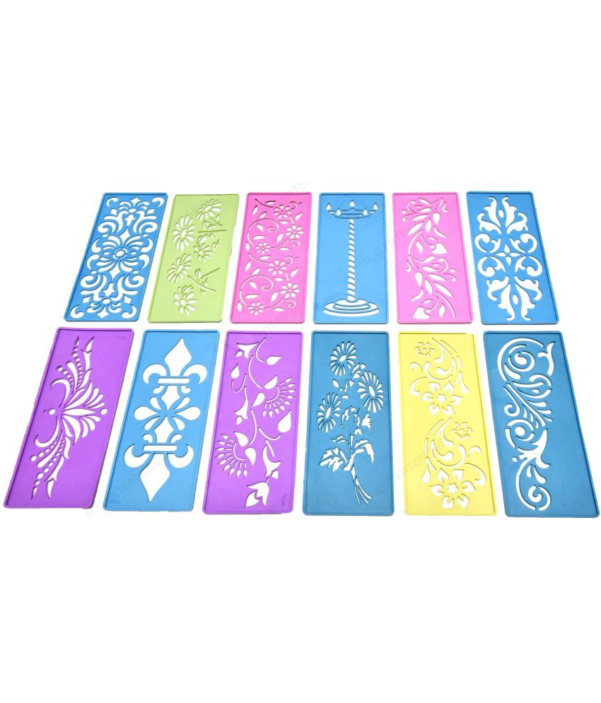     			M.G ENTERPRISE DIY Plastic Rangoli Stencils For Floor and Wall PLS-A-12 Set of 12 pc (3 in x 7 in)