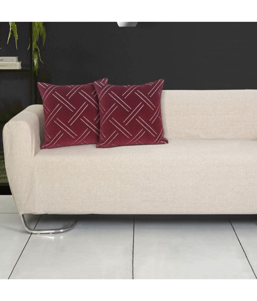     			ODE & CLEO Set of 2 Velvet Abstract Square Cushion Cover (50X50)cm - Burgundy