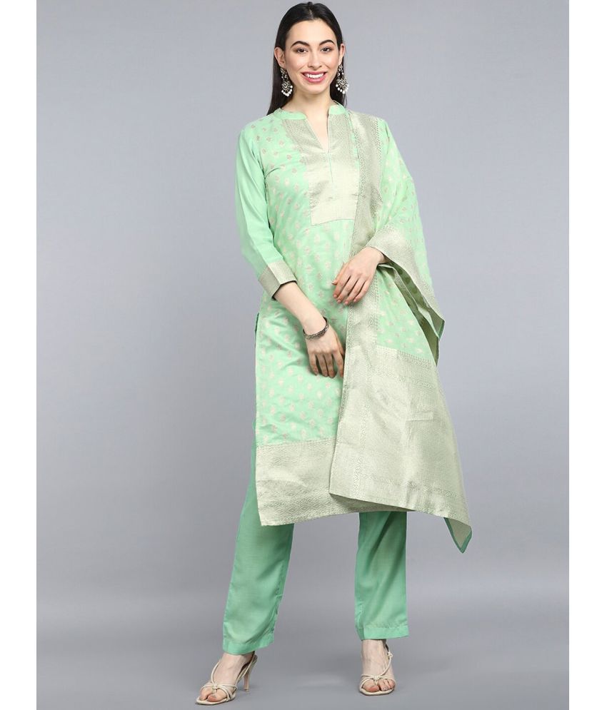     			Vaamsi Chanderi Self Design Kurti With Pants Women's Stitched Salwar Suit - Green ( Pack of 1 )