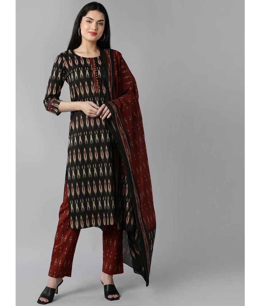     			Vaamsi Rayon Printed Kurti With Pants Women's Stitched Salwar Suit - Black ( Pack of 1 )