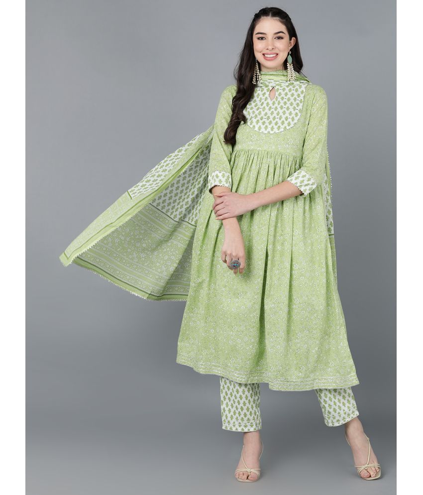     			Vaamsi Cotton Printed Kurti With Pants Women's Stitched Salwar Suit - Green ( Pack of 1 )