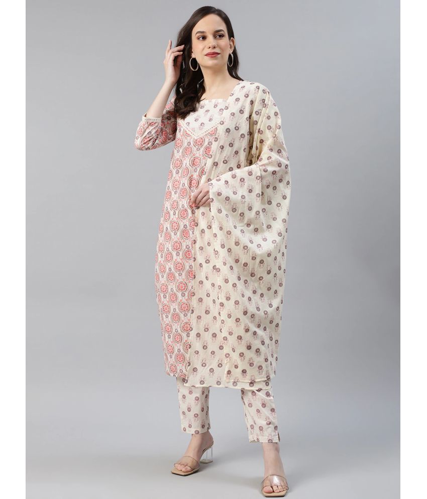     			Vaamsi Cotton Printed Kurti With Pants Women's Stitched Salwar Suit - Off White ( Pack of 1 )