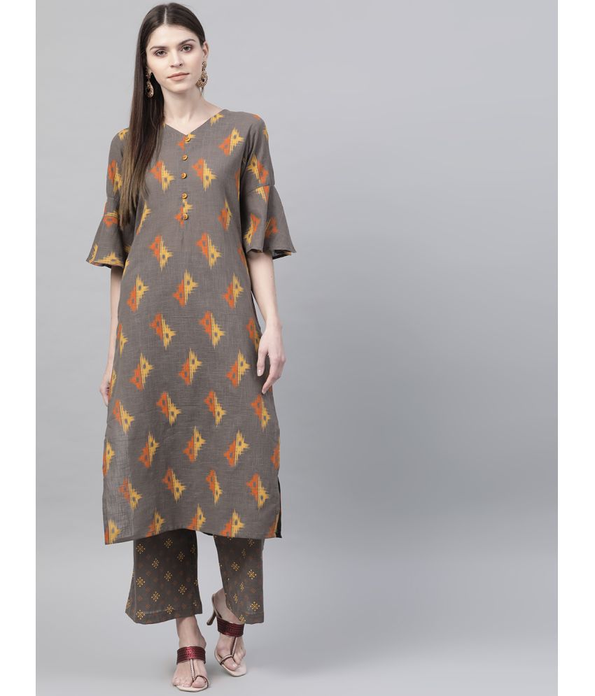     			Vaamsi Cotton Printed Kurti With Palazzo Women's Stitched Salwar Suit - Brown ( Pack of 1 )