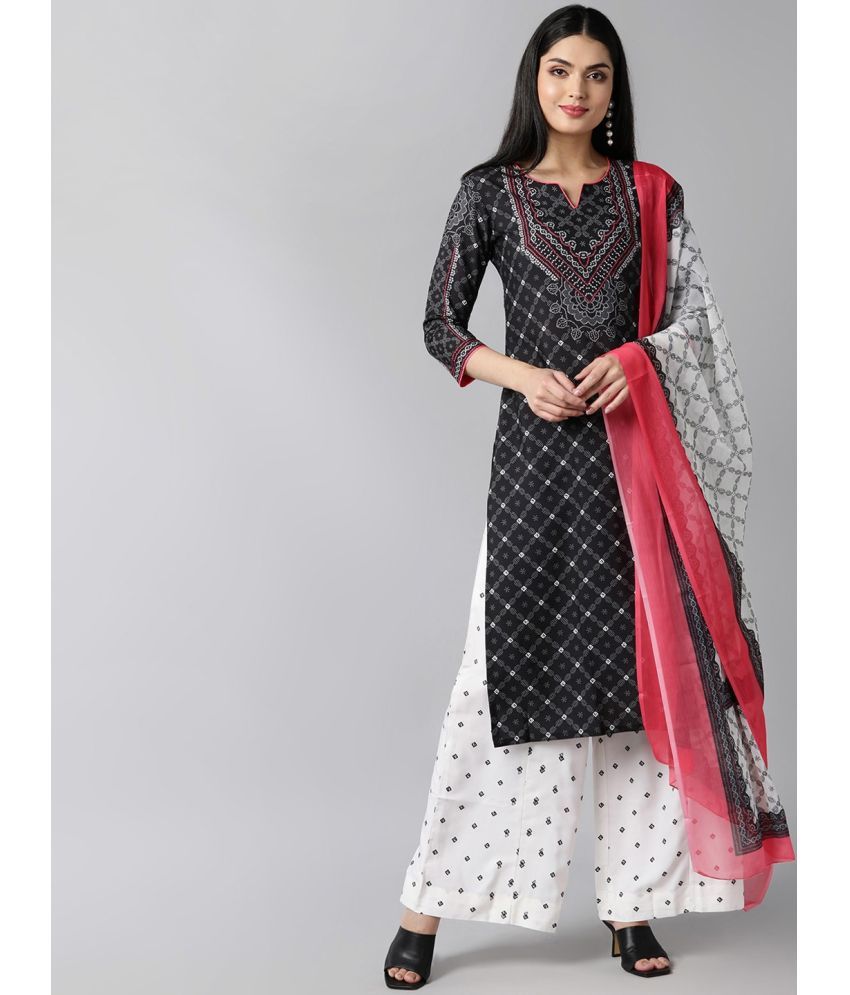     			Vaamsi Polyester Printed Kurti With Palazzo Women's Stitched Salwar Suit - Black ( Pack of 1 )