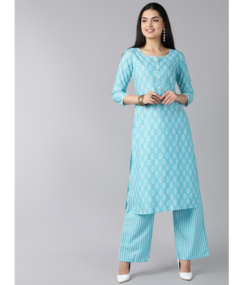     			Vaamsi Polyester Printed Kurti With Palazzo Women's Stitched Salwar Suit - Blue ( Pack of 1 )