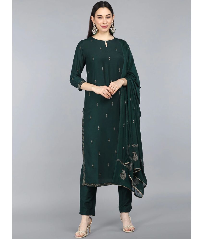     			Vaamsi Silk Blend Printed Kurti With Pants Women's Stitched Salwar Suit - Green ( Pack of 1 )