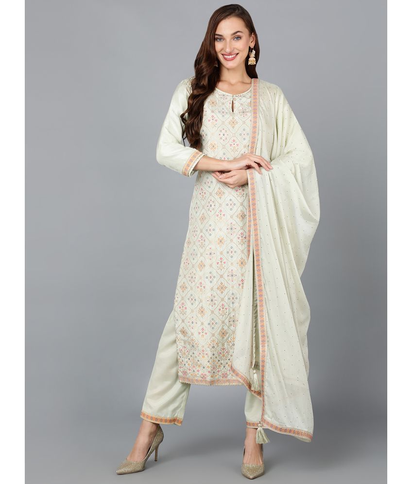     			Vaamsi Silk Blend Self Design Kurti With Pants Women's Stitched Salwar Suit - Green ( Pack of 1 )