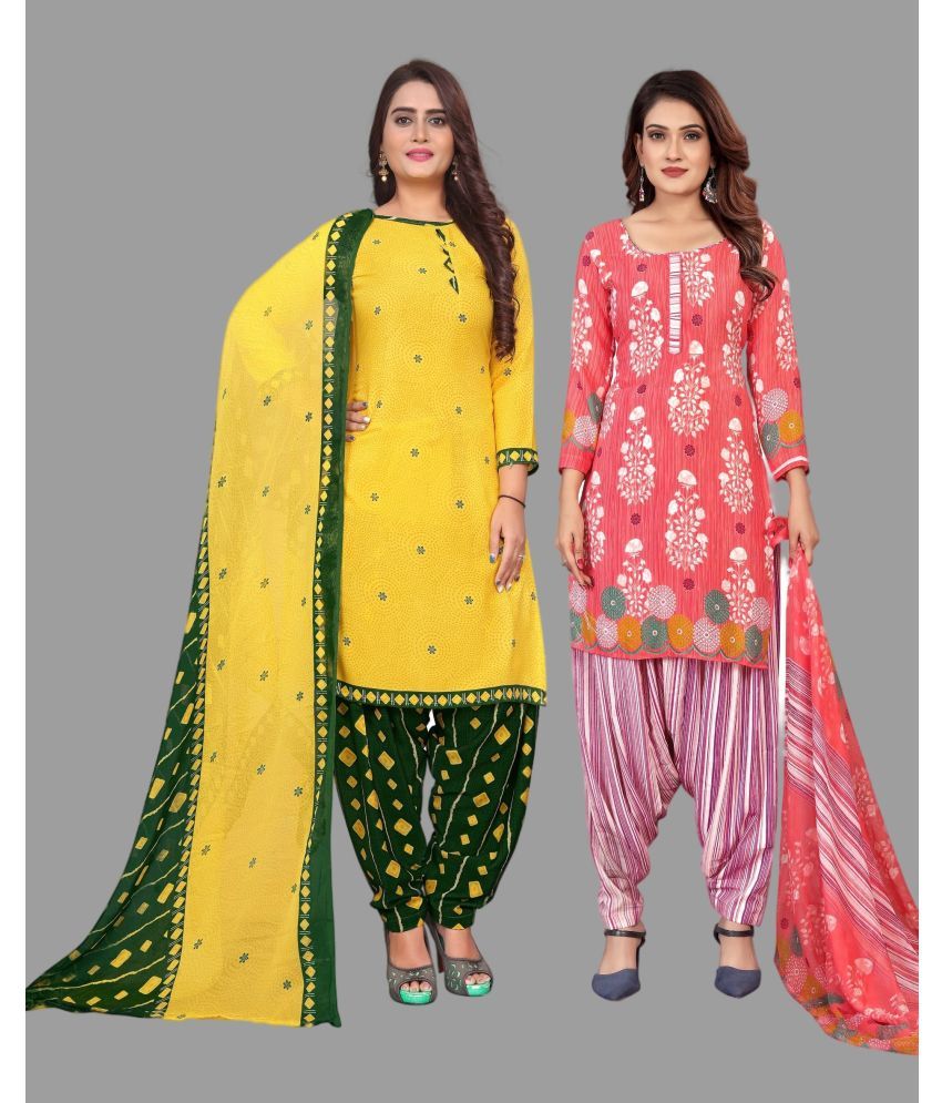     			WOW ETHNIC Unstitched Crepe Printed Dress Material - Multicolor ( Pack of 2 )