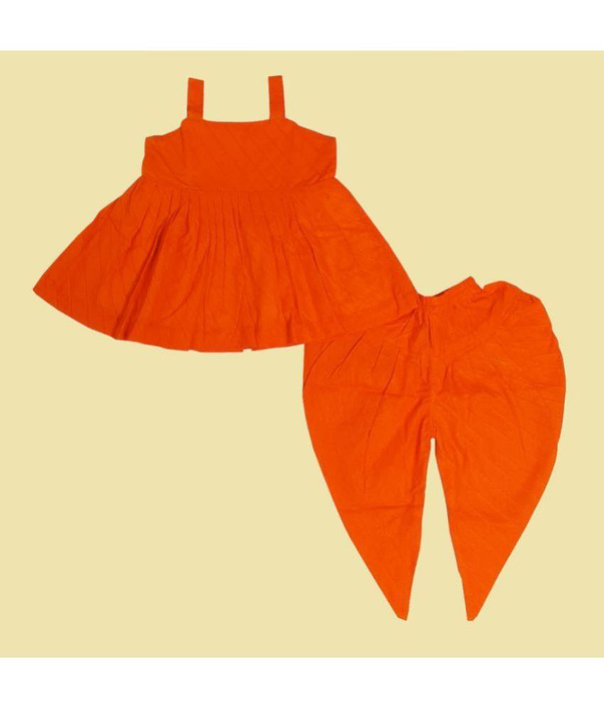     			harshvardhanmart.com Orange Cotton Girls Top With Dhoti ( Pack of 1 )