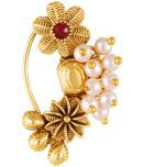 Vivastri Premium Gold Plated Nath Collection  With Beautiful & Luxurious Red Diamond Pearl Studded Maharashtraian Nath For Women & Girls-VIVA1169NTH-Press-Red