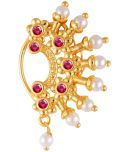 Vivastri Premium Gold Plated Nath Collection  With Beautiful & Luxurious Red Diamond Pearl Studded Maharashtraian  Nath For Women & Girls-VIVA1163NTH-Press-Moti