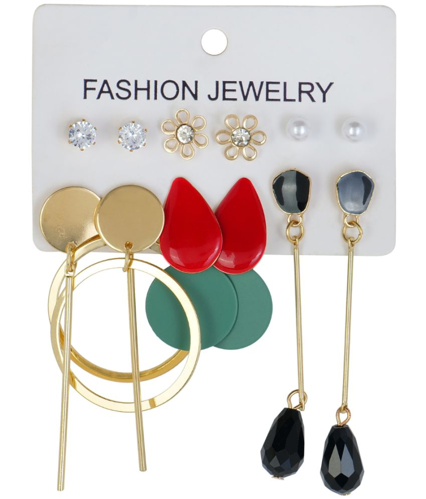     			Jiyanshi fashion Gold Drop Earrings ( Pack of 6 )