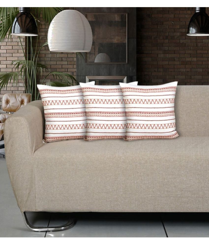     			ODE & CLEO Set of 3 Cotton Horizontal Striped Square Cushion Cover (45X45)cm - Off White