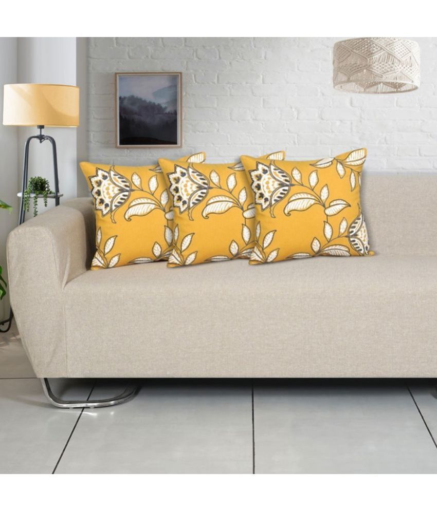     			ODE & CLEO Set of 3 Cotton Floral Square Cushion Cover (45X45)cm - Yellow