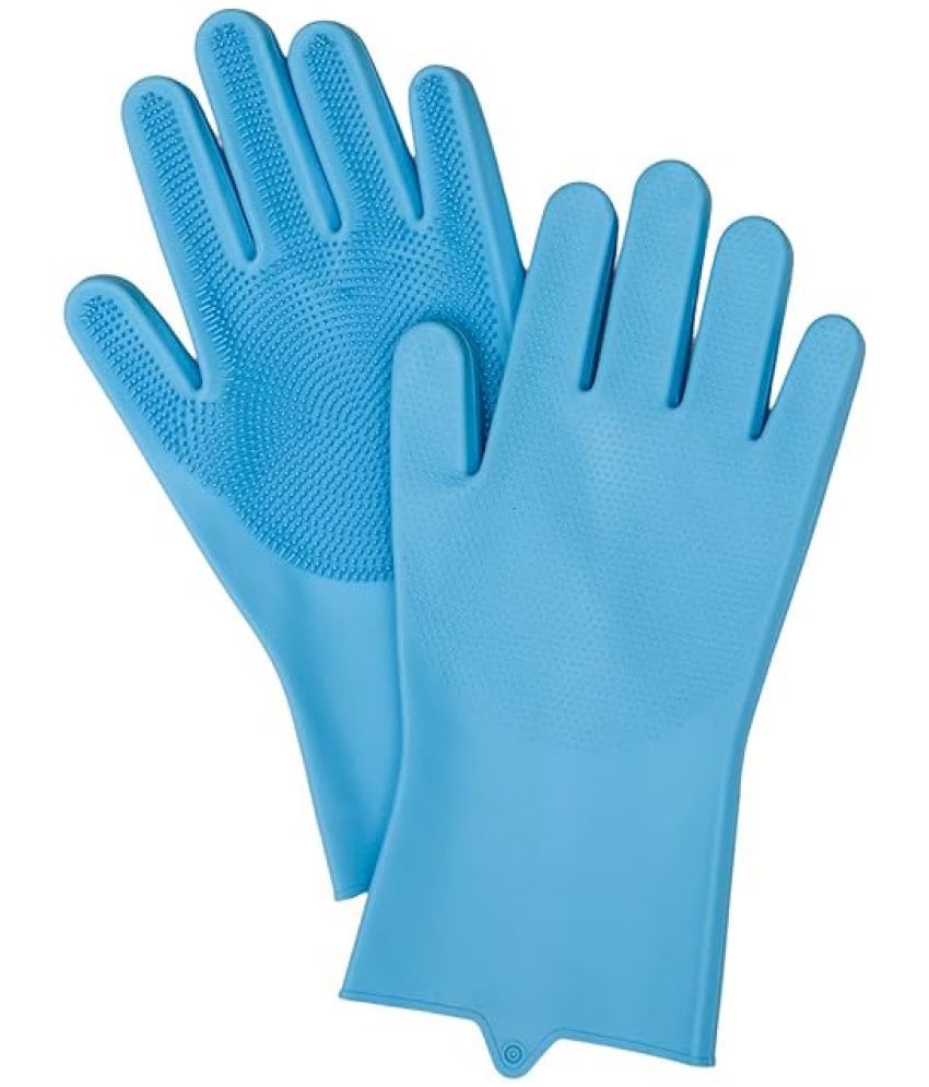     			Shopeleven Blue Rubber Free Size Cleaning Gloves ( Pack of 1 )