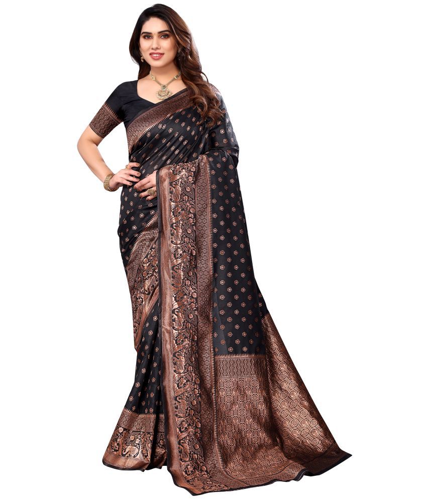     			Sidhidata Banarasi Silk Self Design Saree With Blouse Piece - Black ( Pack of 1 )