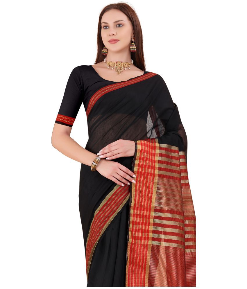     			Sidhidata Chanderi Solid Saree With Blouse Piece - Black ( Pack of 1 )