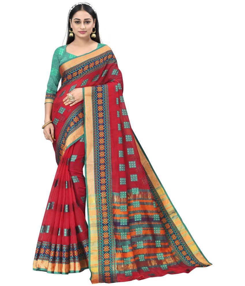     			Sidhidata Cotton Woven Saree With Blouse Piece - Red ( Pack of 1 )