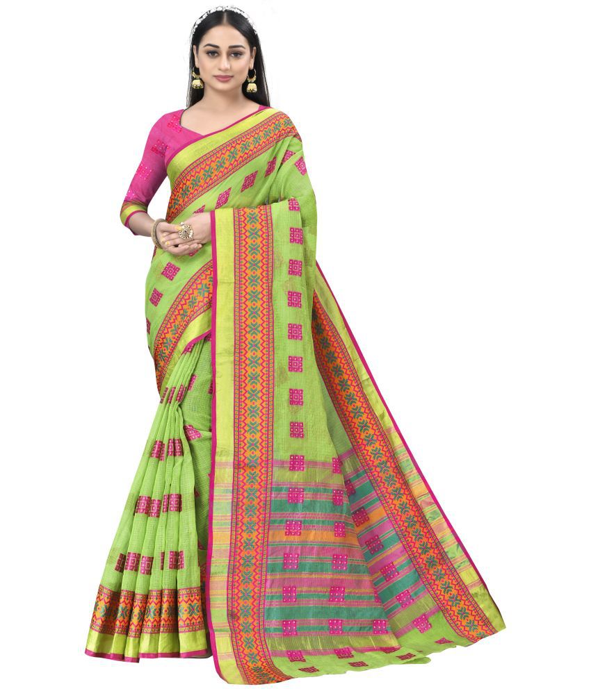     			Sidhidata Cotton Woven Saree With Blouse Piece - Light Green ( Pack of 1 )