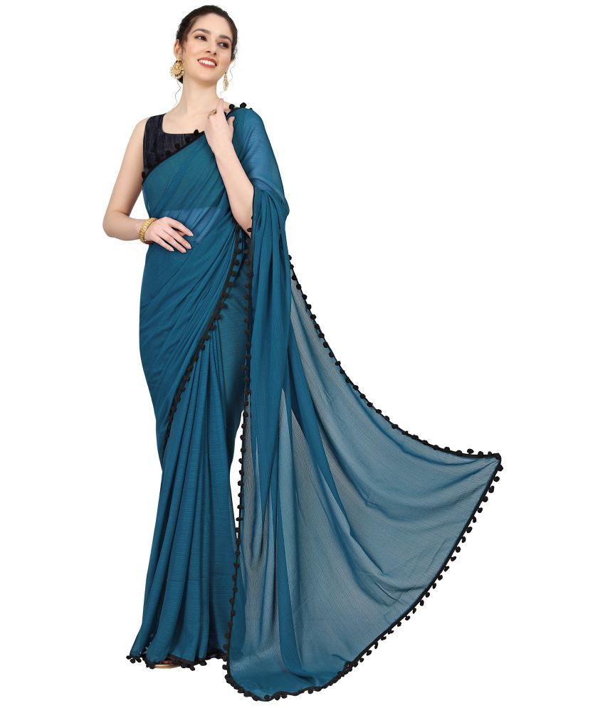     			Sidhidata Georgette Dyed Saree With Blouse Piece - Turquoise ( Pack of 1 )