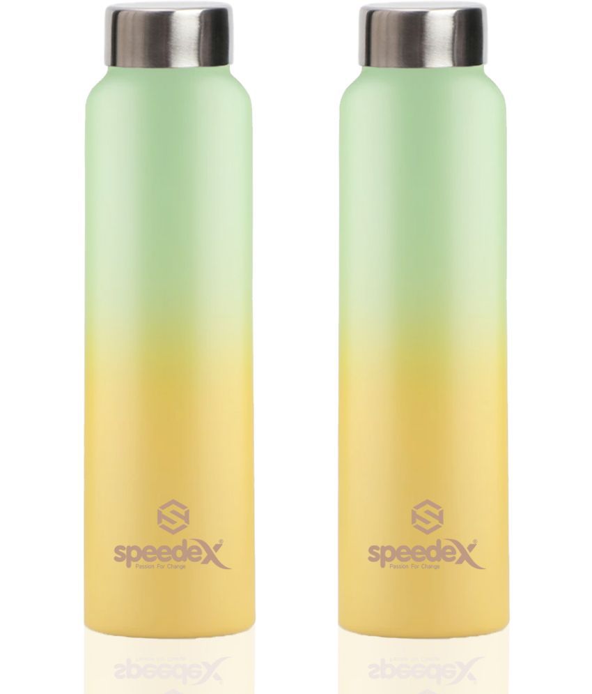     			Speedex  Water for fridge School Gym Home office Bottle  Lime Green Stainless Steel Fridge Water Bottle 1000 mL ( Set of 2 )