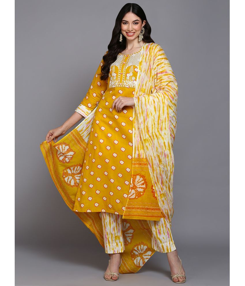     			Vaamsi Cotton Embroidered Kurti With Pants Women's Stitched Salwar Suit - Yellow ( Pack of 1 )