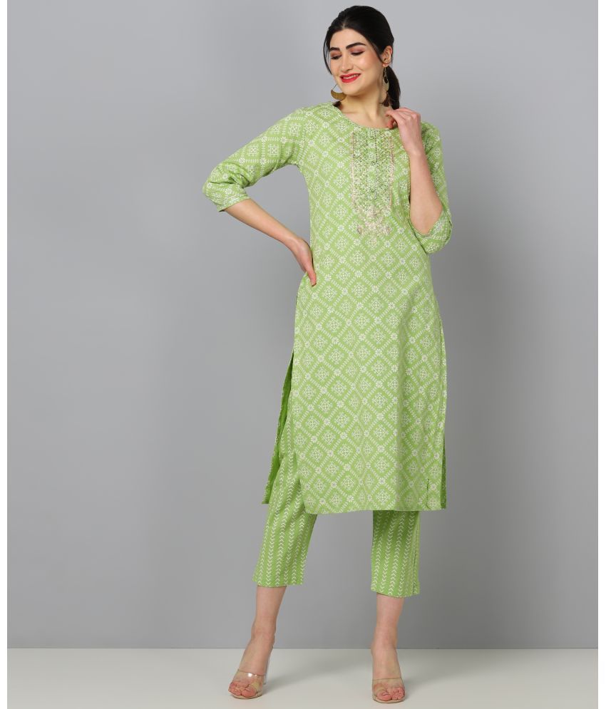     			Vaamsi Cotton Embroidered Kurti With Pants Women's Stitched Salwar Suit - Green ( Pack of 1 )