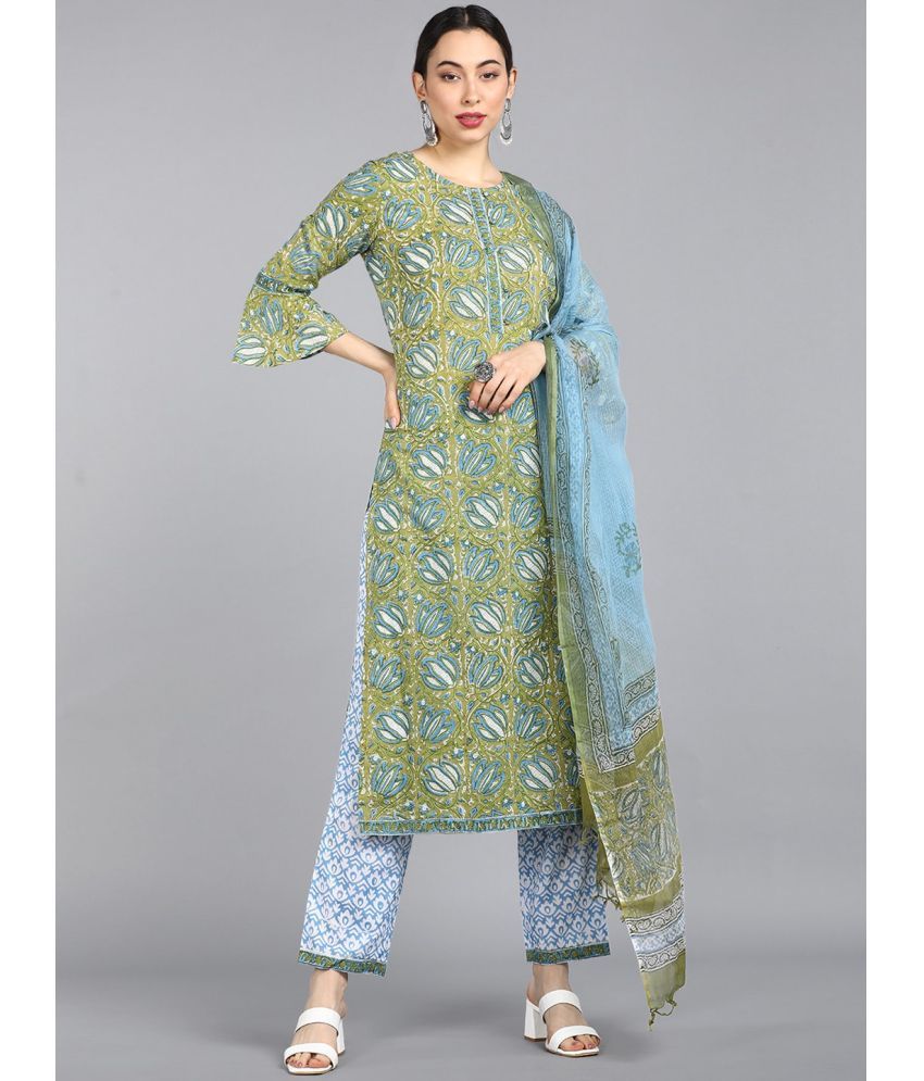     			Vaamsi Cotton Printed Kurti With Pants Women's Stitched Salwar Suit - Green ( Pack of 1 )