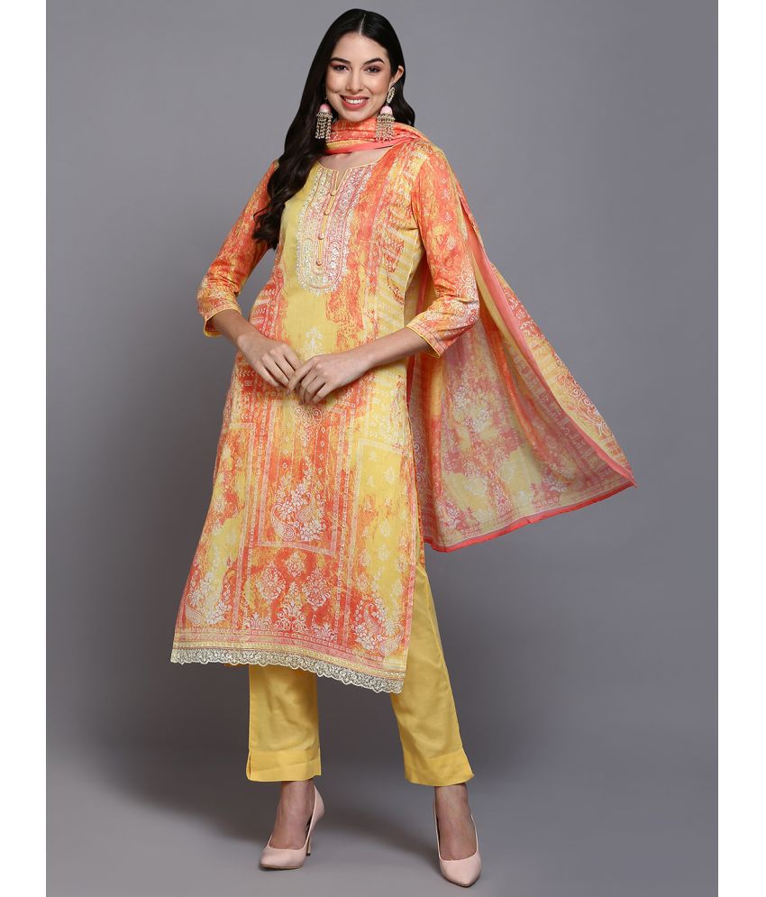     			Vaamsi Cotton Printed Kurti With Pants Women's Stitched Salwar Suit - Yellow ( Pack of 1 )
