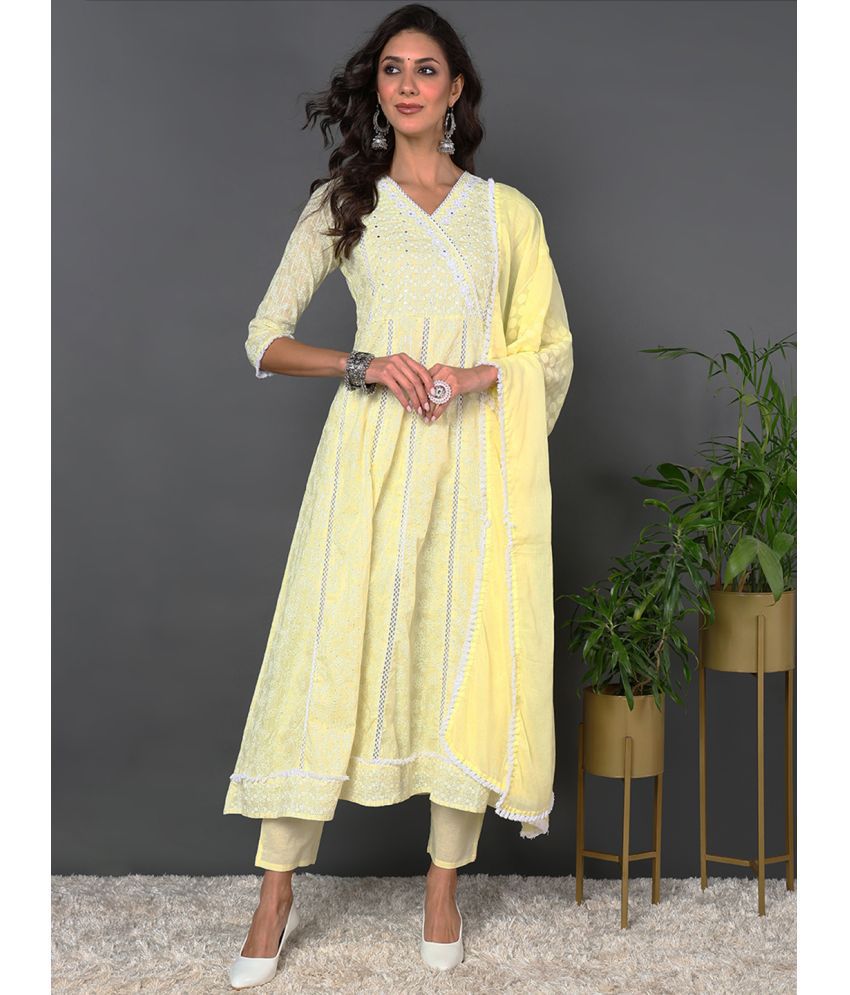     			Vaamsi Cotton Self Design Kurti With Pants Women's Stitched Salwar Suit - Yellow ( Pack of 1 )
