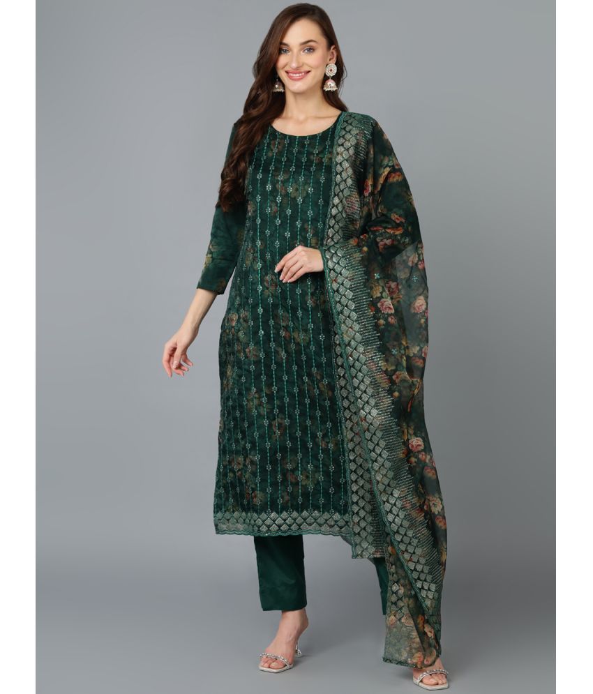     			Vaamsi Organza Embroidered Kurti With Pants Women's Stitched Salwar Suit - Green ( Pack of 1 )