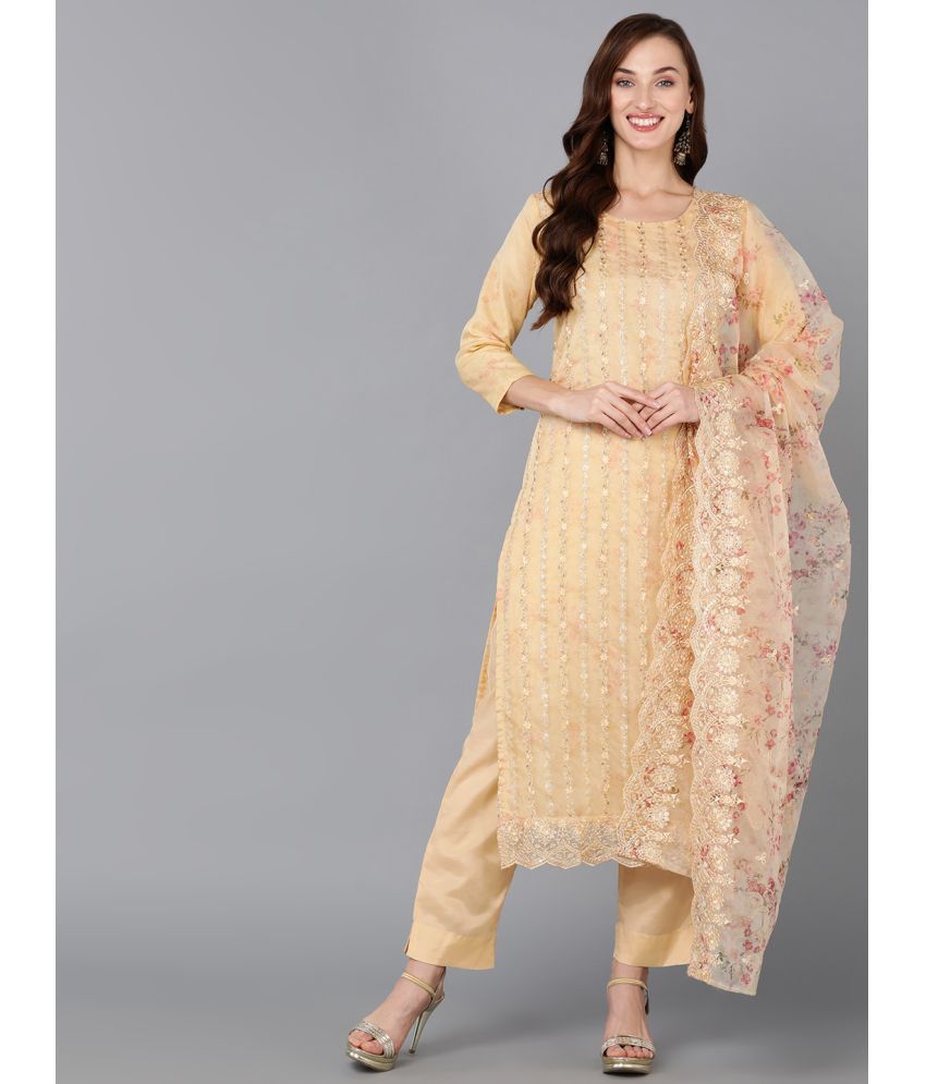     			Vaamsi Organza Embroidered Kurti With Pants Women's Stitched Salwar Suit - Yellow ( Pack of 1 )