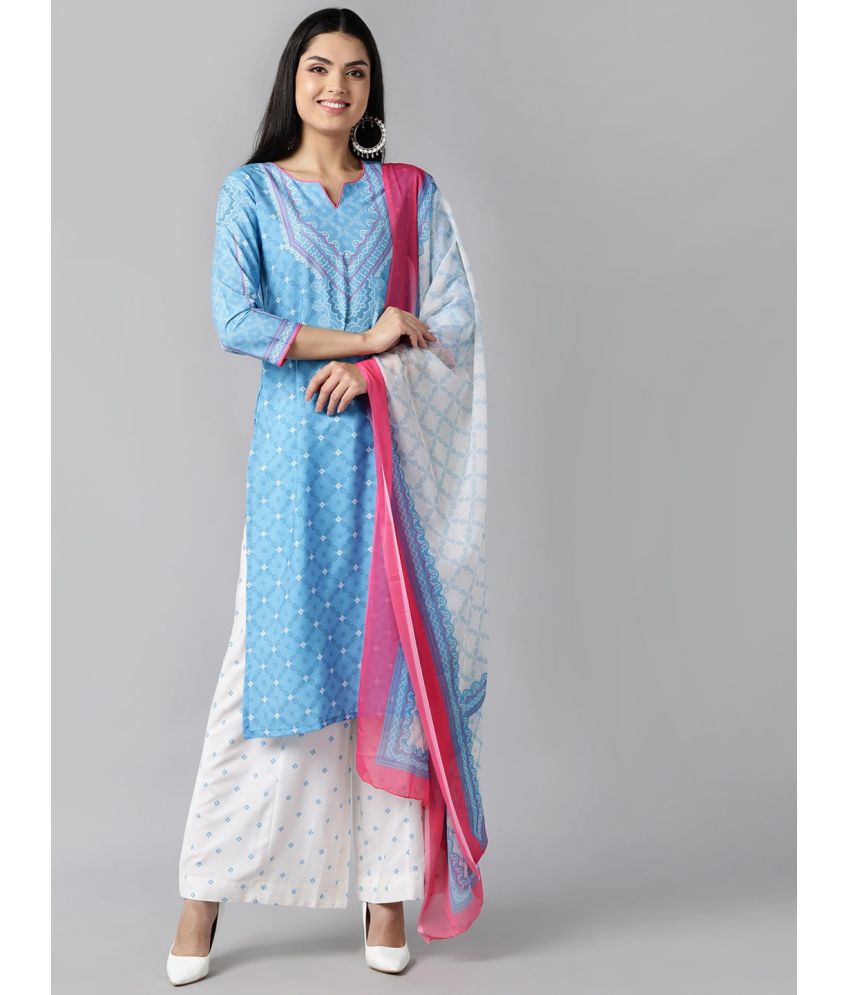     			Vaamsi Polyester Printed Kurti With Palazzo Women's Stitched Salwar Suit - Blue ( Pack of 1 )