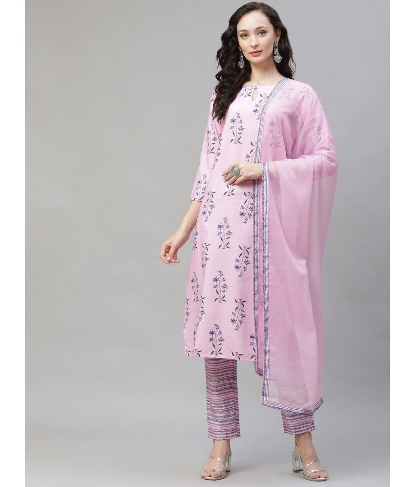    			Vaamsi Polyester Printed Kurti With Pants Women's Stitched Salwar Suit - Pink ( Pack of 1 )