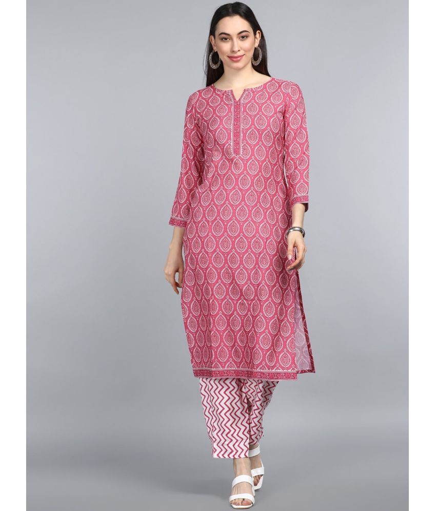     			Vaamsi Polyester Printed Kurti With Pants Women's Stitched Salwar Suit - Pink ( Pack of 1 )