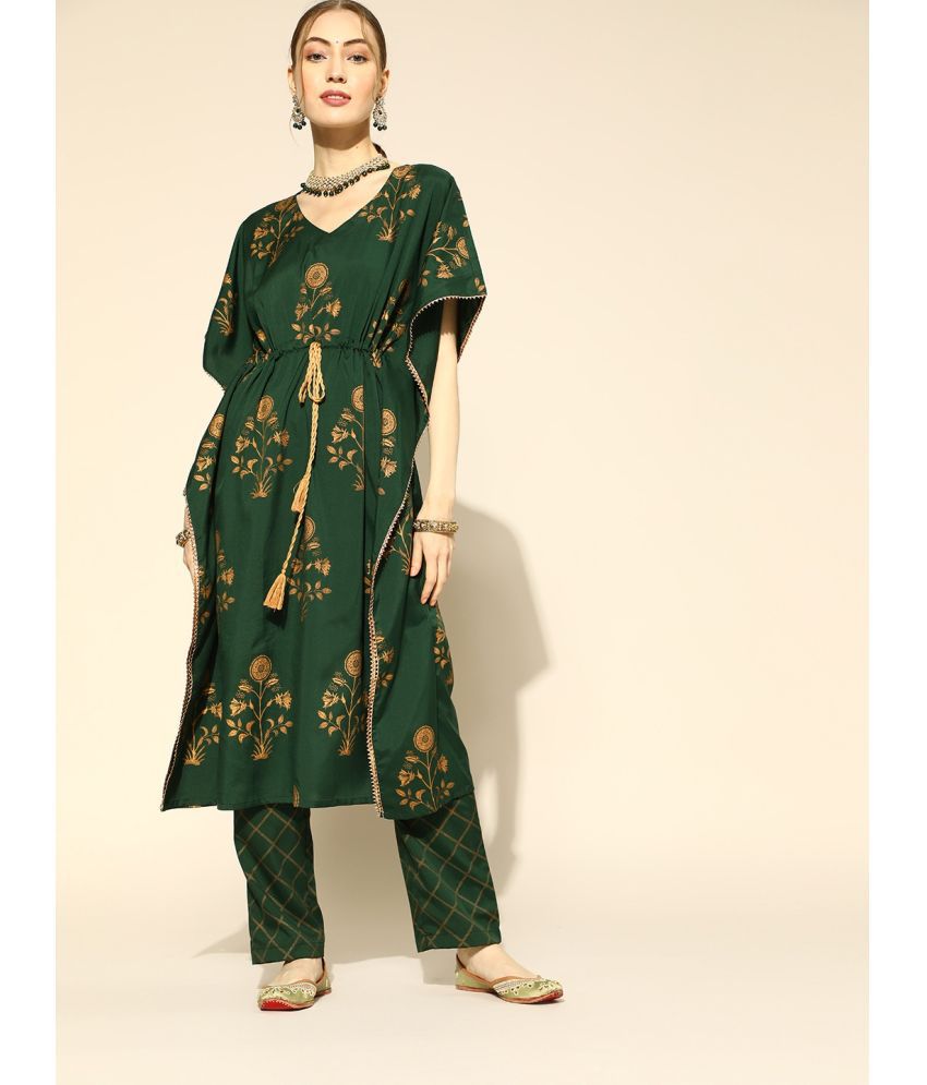     			Vaamsi Polyester Printed Kurti With Pants Women's Stitched Salwar Suit - Green ( Pack of 1 )
