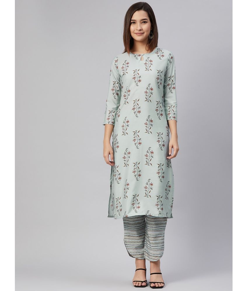     			Vaamsi Polyester Printed Kurti With Pants Women's Stitched Salwar Suit - Green ( Pack of 1 )