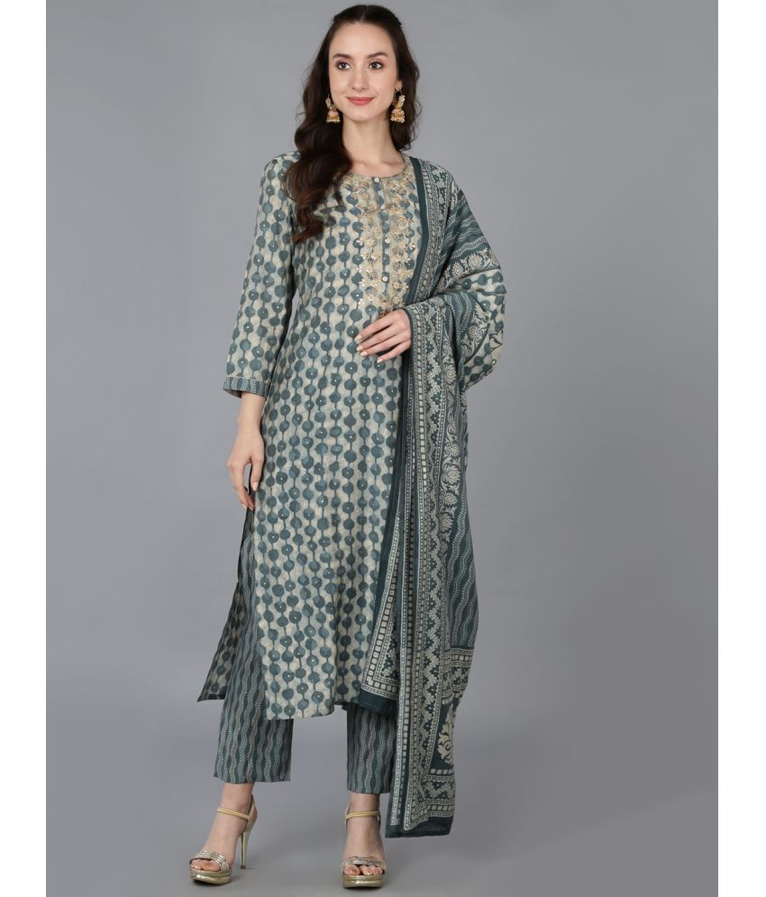     			Vaamsi Silk Blend Embroidered Kurti With Pants Women's Stitched Salwar Suit - Green ( Pack of 1 )