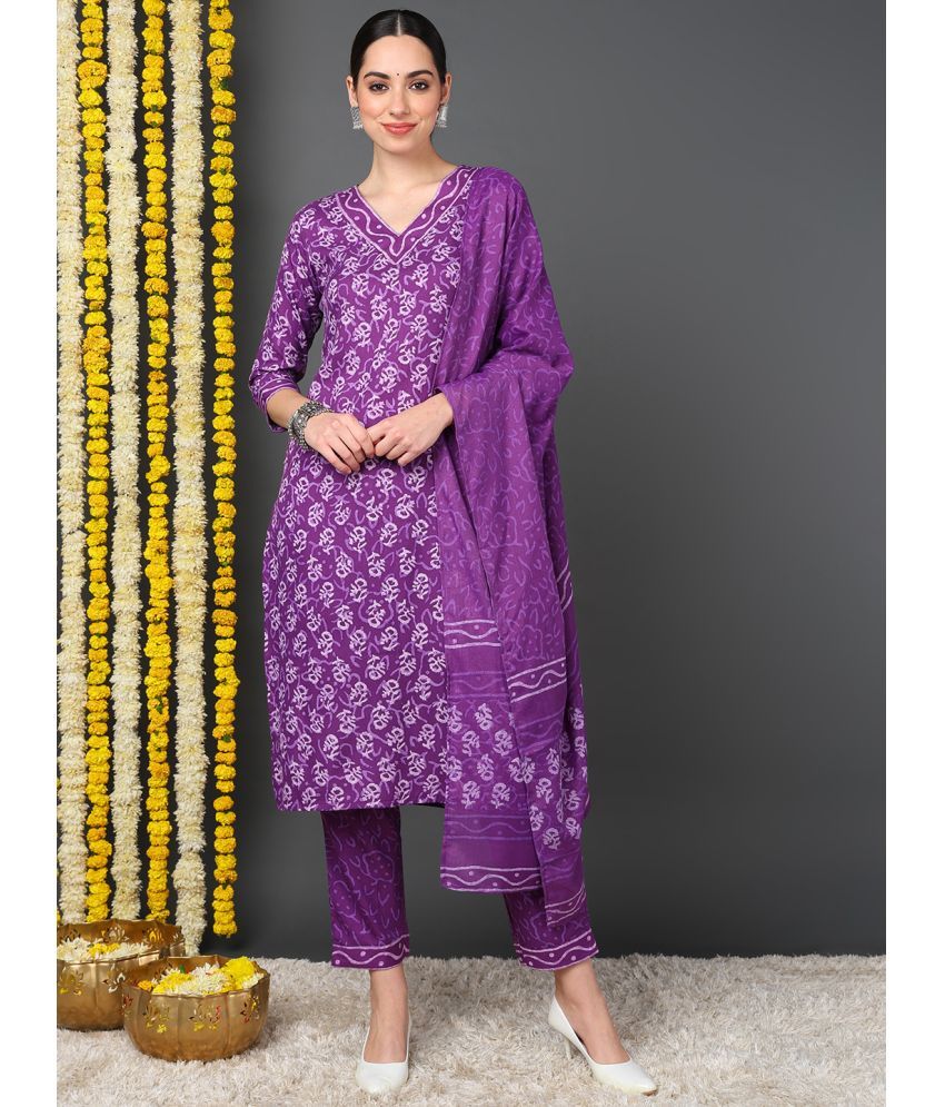     			Vaamsi Rayon Printed Kurti With Pants Women's Stitched Salwar Suit - Violet ( Pack of 1 )