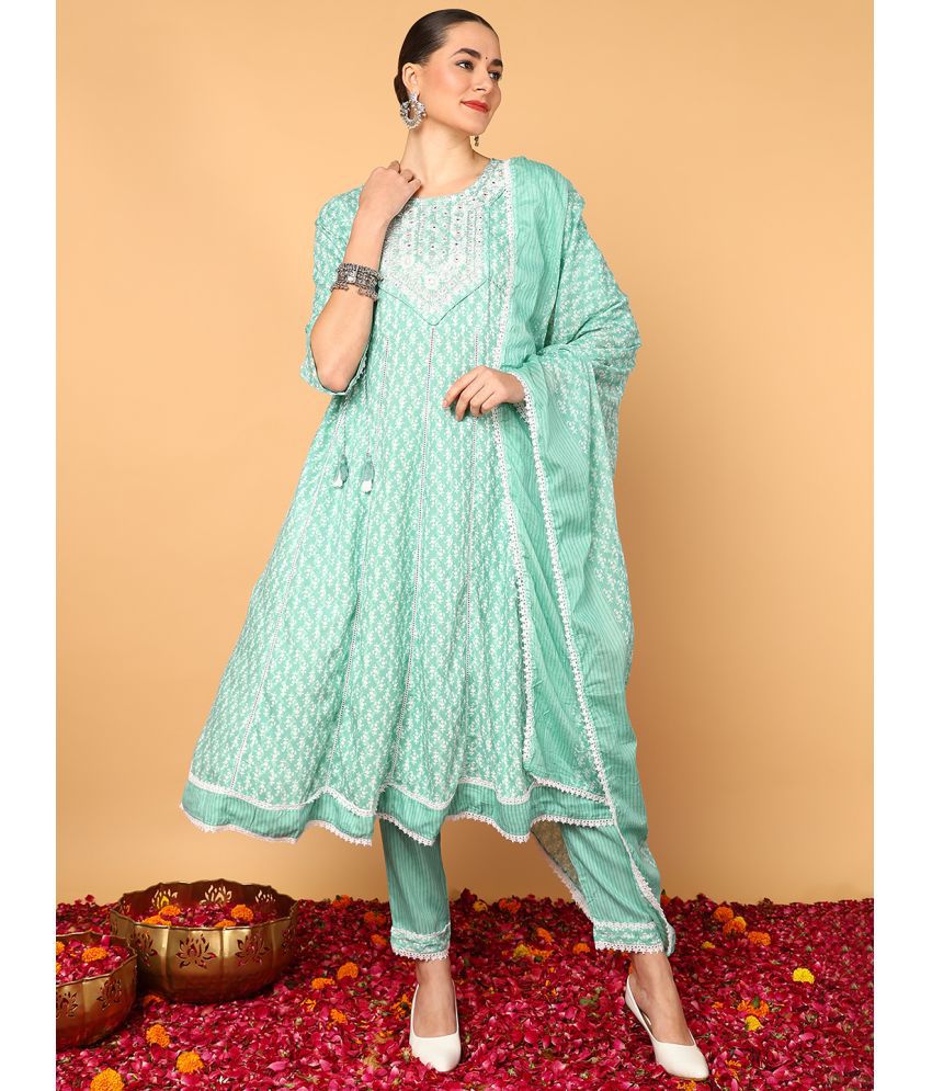     			Vaamsi Viscose Self Design Kurti With Pants Women's Stitched Salwar Suit - Sea Green ( Pack of 1 )