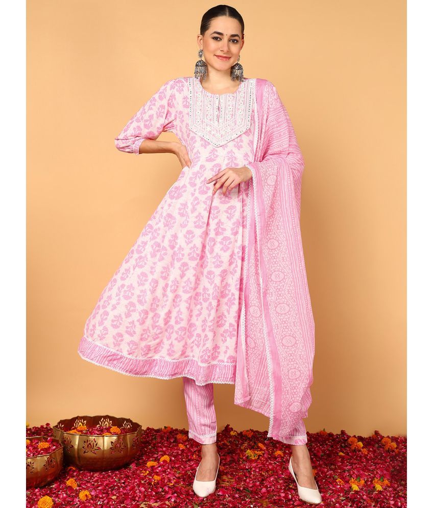     			Vaamsi Viscose Self Design Kurti With Pants Women's Stitched Salwar Suit - Pink ( Pack of 1 )