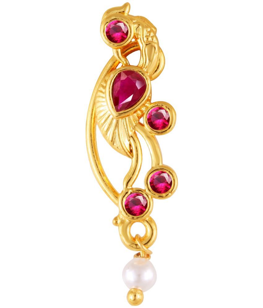     			Vivastri Premium Gold Plated Nath Collection  With Beautiful & Luxurious Red Diamond Pearl Studded Maharashtraian  Nath For Women & Girls-VIVA1158NTH-Press