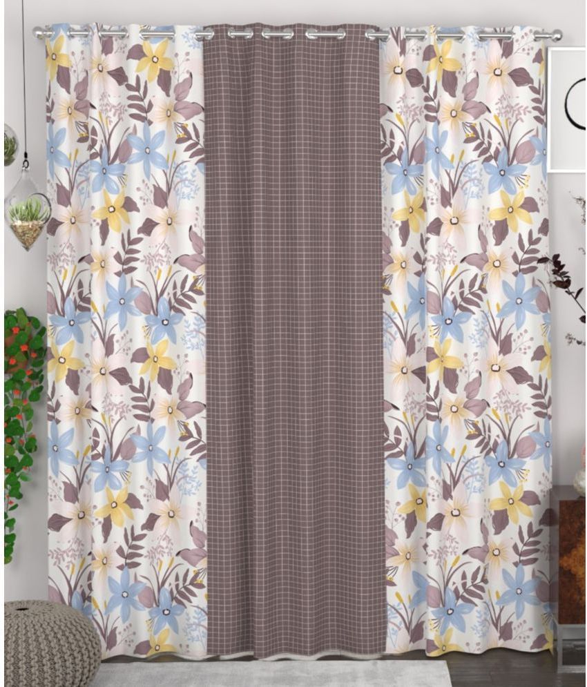     			chhavi india Floral Room Darkening Eyelet Curtain 7 ft ( Pack of 3 ) - Multicolor